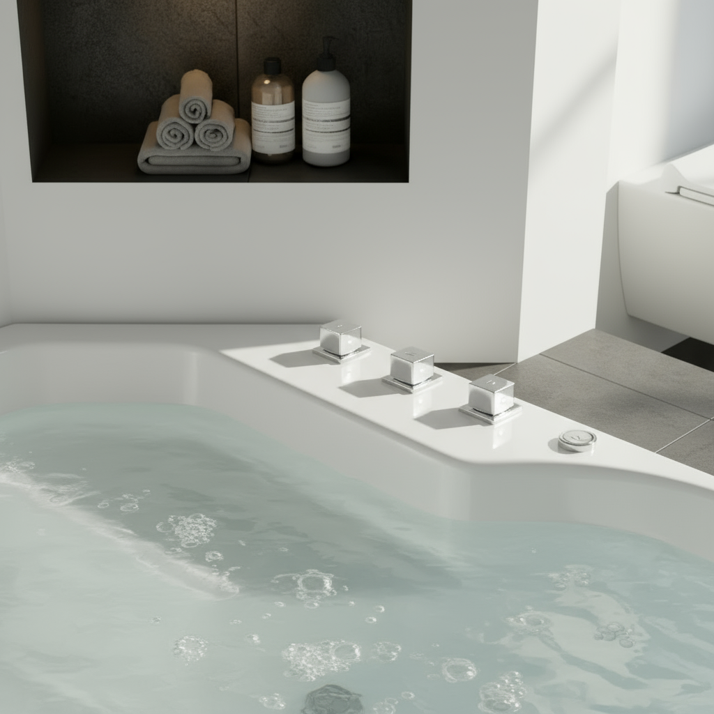 Samoa Indoor Eck-Whirlpool Badewanne – 24 Massagedüsen, LED, Ozon & Heizung