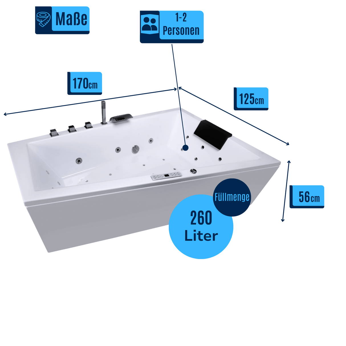 Diagool Indoor Whirlpool Badewanne – 29 Massagedüsen, LED, Ozon & Heizung