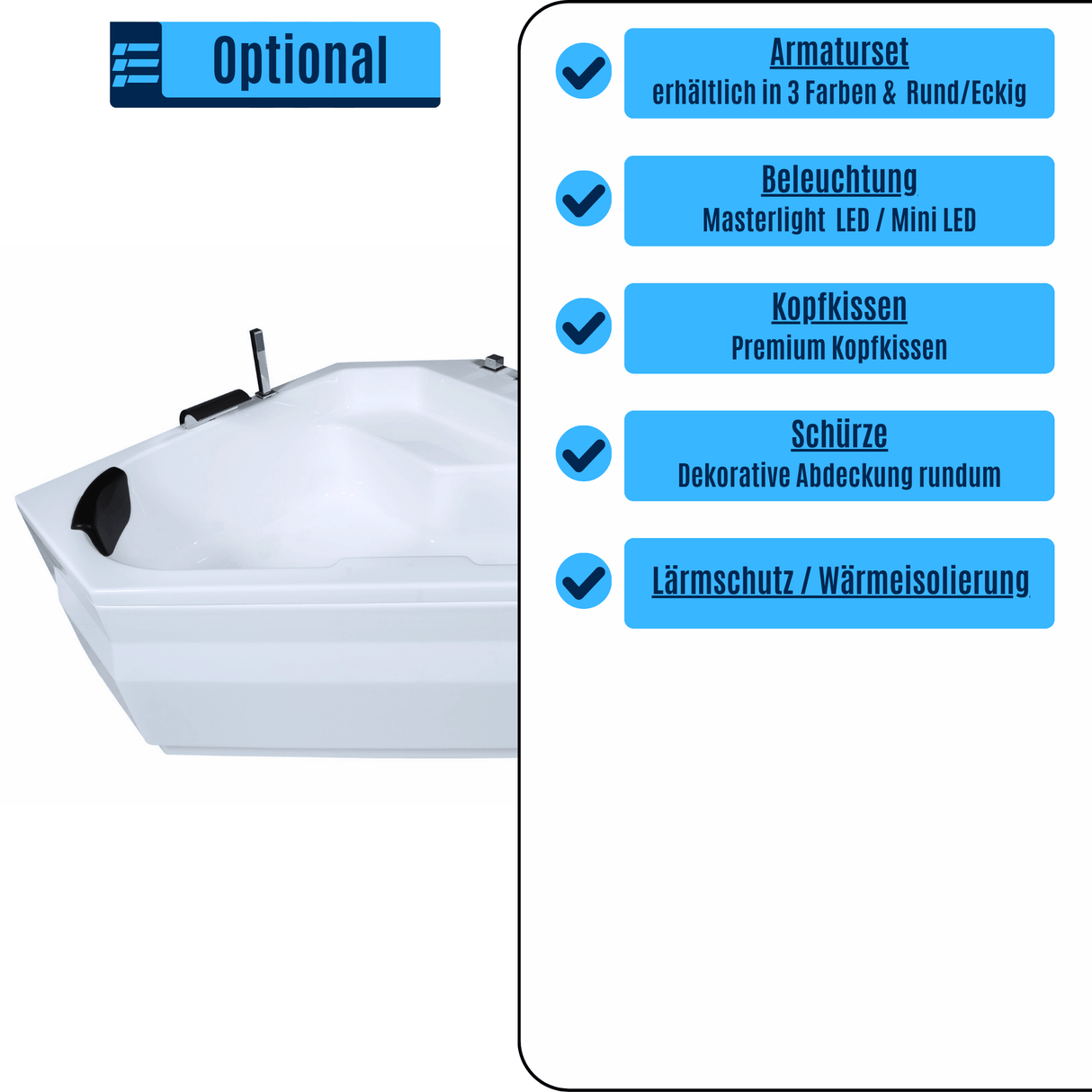 Samoa Badewanne für 2 Personen - LED Ambiente, Wasserfall und Kopfstützen