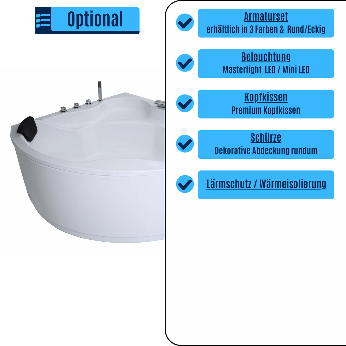 Vanaty Badewanne für 2 Personen - LED Ambiente, Wasserfall und Kopfstützen