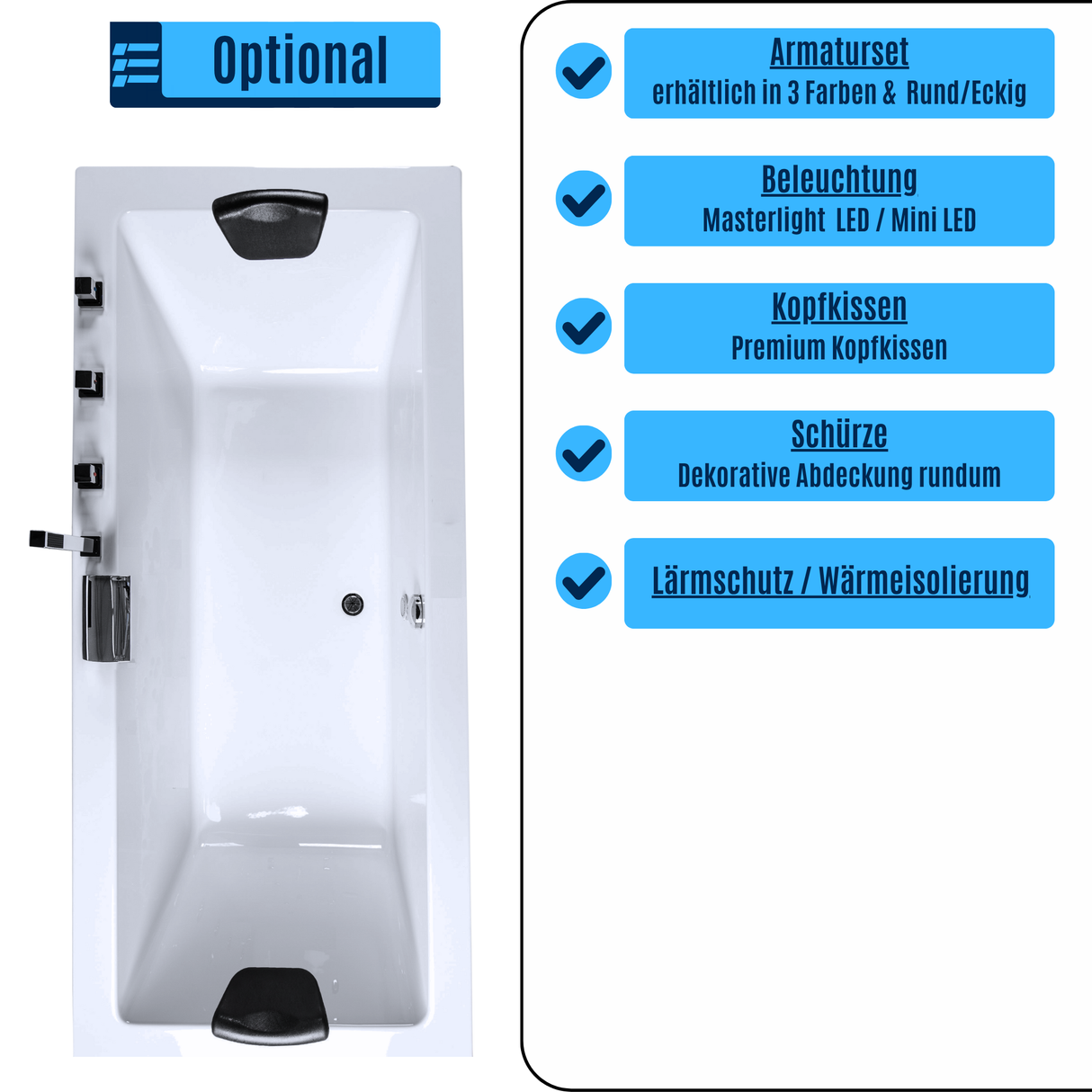 X-Tube Badewanne für 2 Personen - LED Ambiente, Wasserfall und Kopfstützen