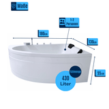 Delta-XL Badewanne für 2 Personen - LED Ambiente, Wasserfall und Kopfstützen