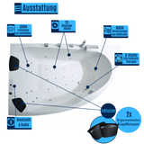 Delta-XL Indoor Whirlpool Badewanne – 25 Massagedüsen, LED, Ozon & Heizung