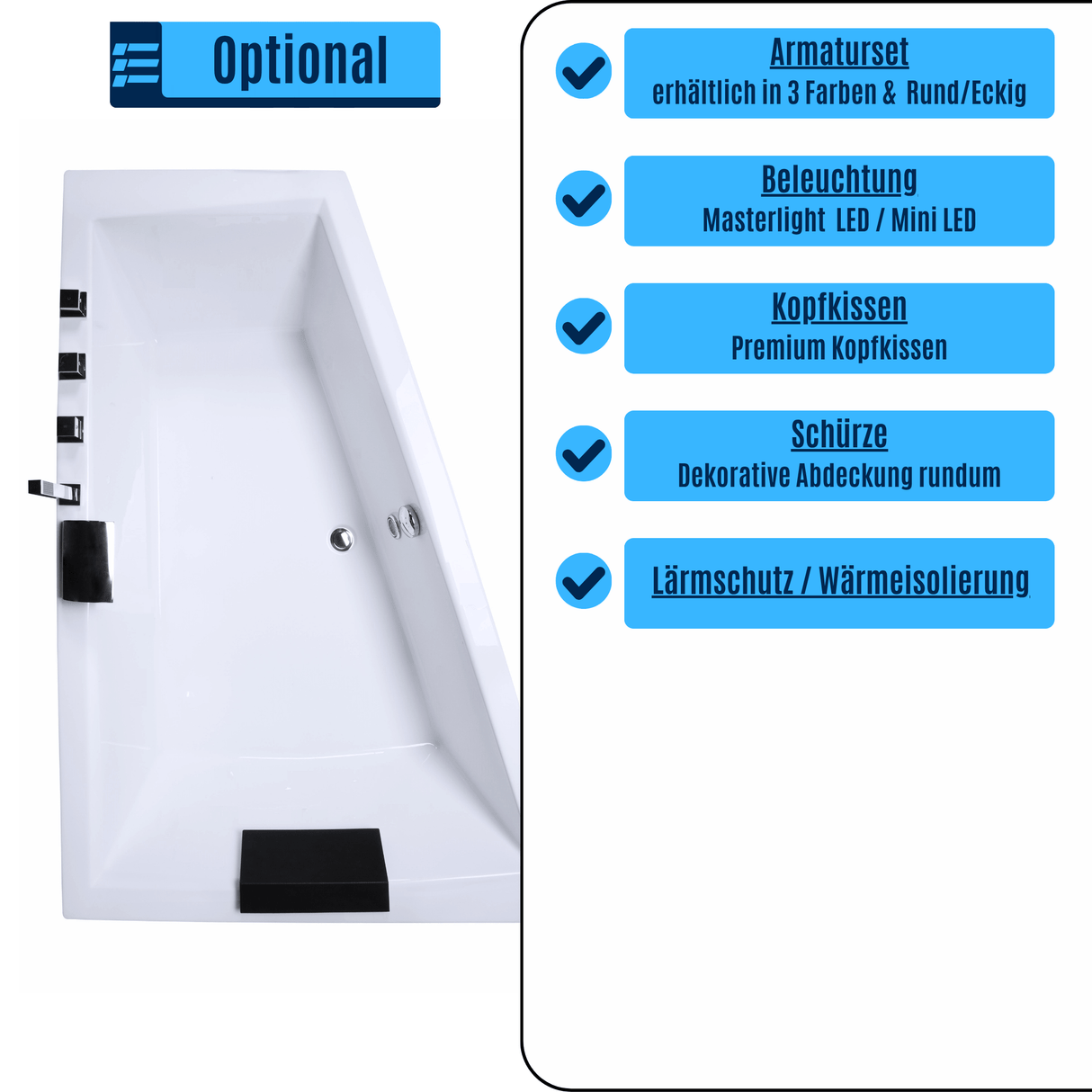 Diagool Badewanne für 2 Personen - LED Ambiente, Wasserfall und Kopfstützen