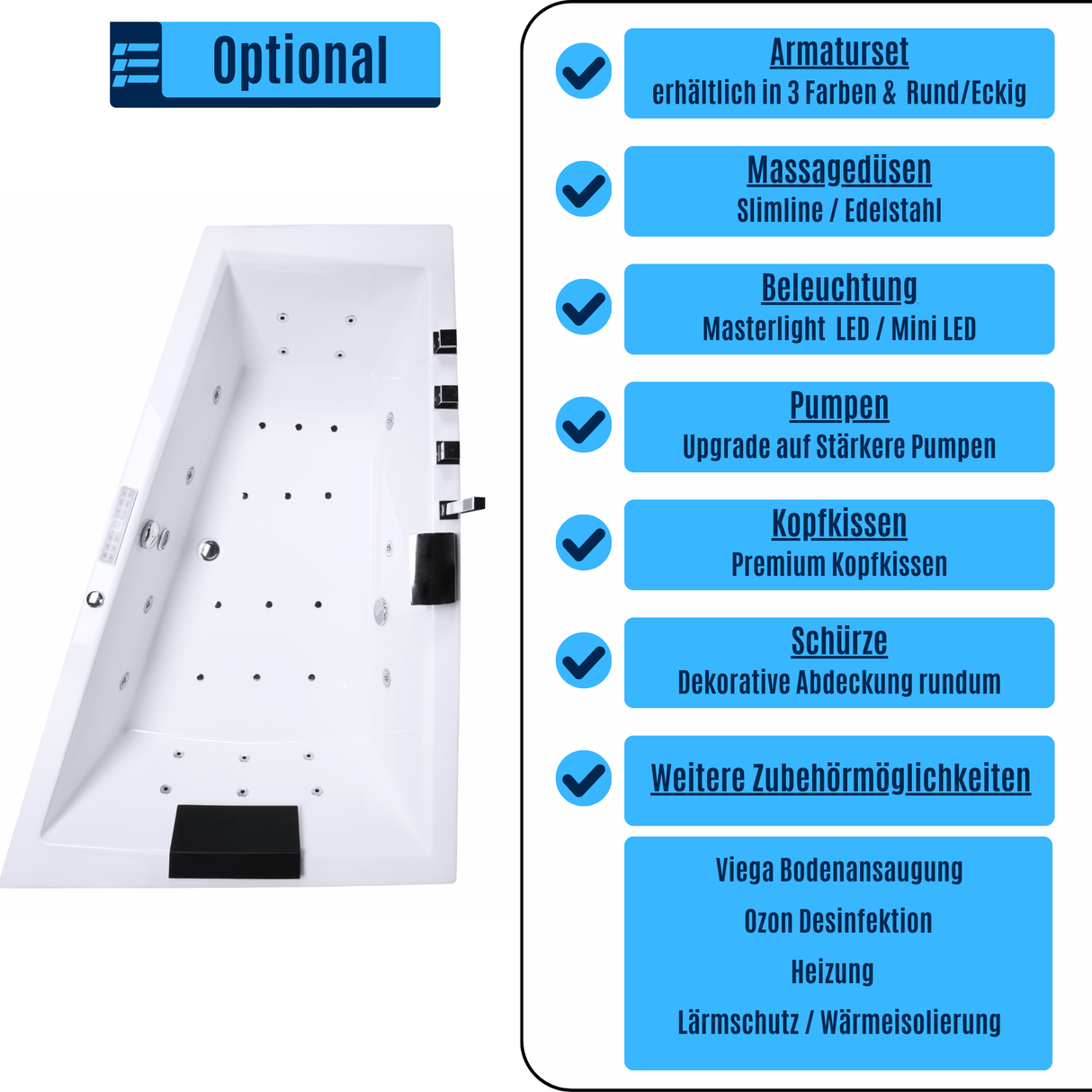 Diagool Indoor Whirlpool Badewanne – 29 Massagedüsen, LED, Ozon & Heizung