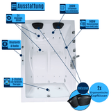Dynasty XL Whirlpool Badewanne – 24 Massagedüsen, LED, Ozon & Heizung