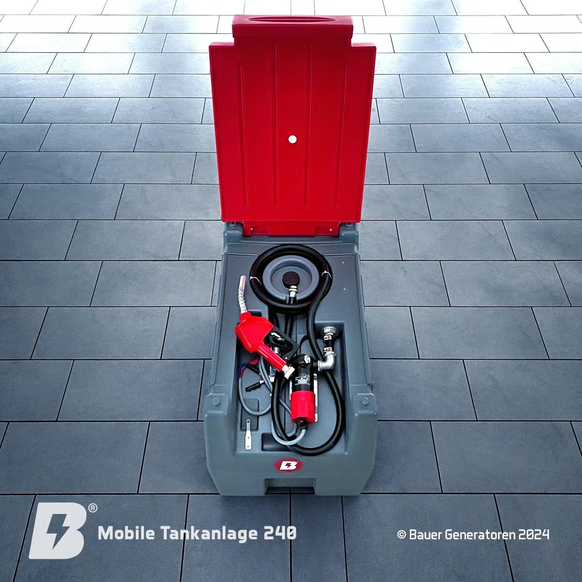 Mobile Tankanlage mit integrierter Zapfanlage und 220L Tankinhalt.