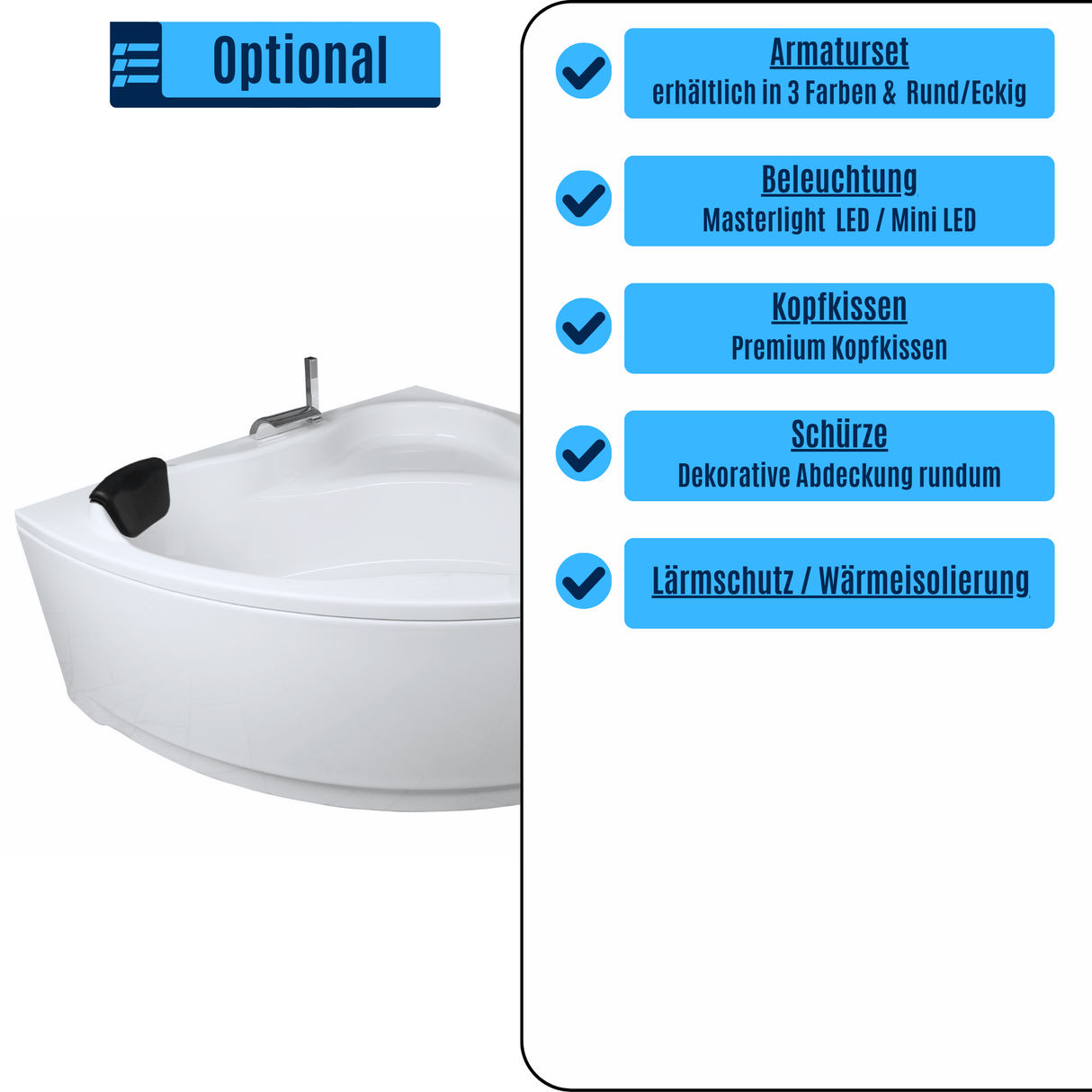 RIO Badewanne für 2 Personen - LED Ambiente, Wasserfall und Kopfstützen