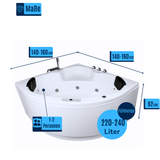 RIO Indoor Eck-Whirlpool Badewanne – 21 Massagedüsen, LED, Ozon & Heizung