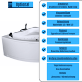 RIO Indoor Eck-Whirlpool Badewanne – 21 Massagedüsen, LED, Ozon & Heizung